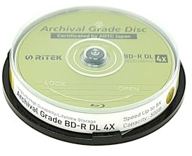 10 Pack Ritek BD-R DL 50GB 4X Archival Grade Blank Disc Certified by ADTC Japan