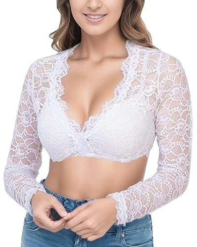 Generisch Dirndlbluse Langarm Bluse Damen Weiß - Dirndlbluse Langarm V-Ausschnitt Knopfleiste Trachtenbluse trachtenblusen Damen für Oktoberfest Kostüm Karneval