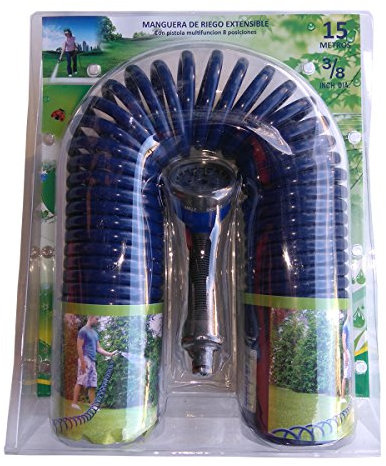 HidroRain SG15 - Manguera de riego en Espiral con racores y Pistola, 30 x 3 x 20 cm, Color Azul