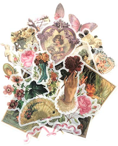 allydrew Decorative Scrapbooking Washi Stickers, DIY Crafts for Stationery, Diary, Card Making (60 pcs), Romantic Vintage