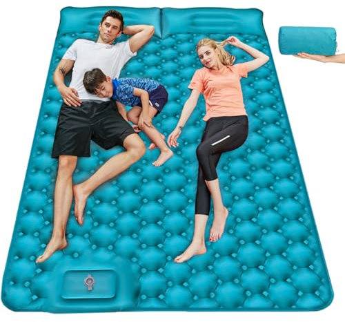 Armyte Isomatte Camping 2 Personen, Doppel Camping Isomatte, Aufblasbare Isomatte mit Fußpumpe, ultraleichte Campingmatratze mit Kissen, tragbare Luftpolstermatte für Rucksackreisen, Camping, Reisen