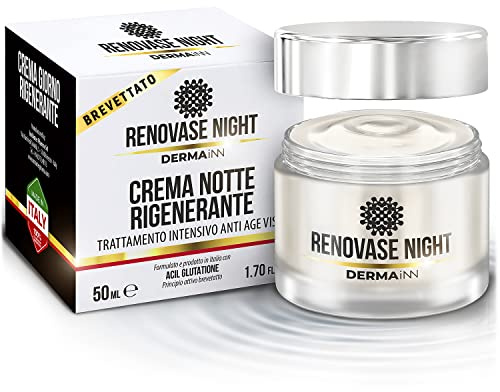 Renovase Night Crema Notte Viso Antirughe per Uomo e Donna - Acido Ialuronico Viso - Acil Glutatione e Omega 3 - Crema Notte Antirughe - Azione Antinfiammatoria