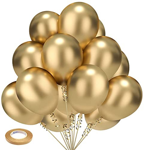 Kelfara Gold Balloons Party Balloons 100Pcs 12 Inch Metallic Chrome Gold Latex Balloons for Christmas New Years Eve Birthday Engagement Anniversary Gold Theme Party Decorations 2026