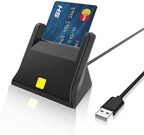 USB Chipkartenlesegerät Smartcard Reader - Kein Treiber Erforderlich- Power Status-LED - Unterstützt Smart Cards/CAC/Chip-Gesundheitskarte/IC Bank/Gesundheitskarte, für Windows XP/Vista/7/8/10/11
