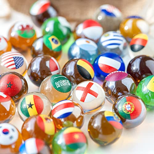 MARBLEFLAGS 32 Glass World Cup Flags for Children - 16 mm Ideal for Marble Circuits and Races