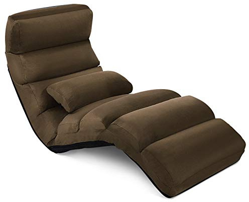 LIFEZEAL Fauteuil Relax Réglable en 5 Positions, Canapé Relax de Sol Pliable, Canapé Paresseux en Daim et Tissu Polyester, Chaise Longue de Relaxation avec Capacité de Charge de 120KG (Marron)