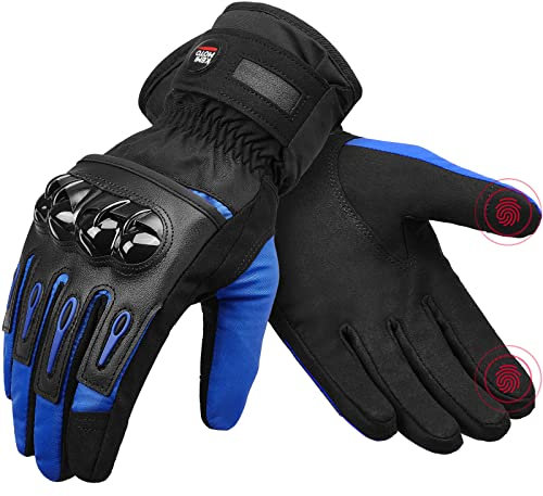 KEMIMOTO Guanti Moto Invernali Uomo Donna, Caldi Guanti Moto Antivento con Funzione Touchscreen, Adatti da 0°C a 5°C, Ideali per Motociclismo, Sci, Ciclismo, Campeggio