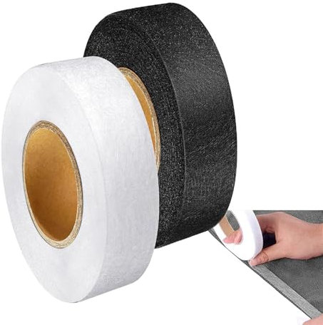 DHWEKU 2 Stück Saumband zum aufbügeln I Extra Stark IBügelband zum Aufbügeln auf Textilien wie Hosen Gardinen Vorhänge – Hochwertiges Saumfließ,20mm X 25m,Schwarze Weiß