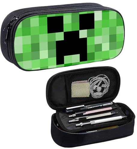 Byhsoep World Federmäppchen,Federschachtel Große Kapazität Stiftbox Unisex Grün Pencil Case mit Reißverschluss Geschenke für Jungen Mädchen,Schule