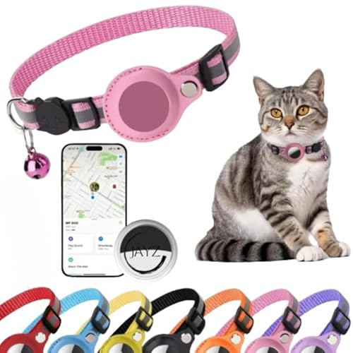 Jayz - Collar de gato + rastreador, localizador, GPS Bluetooth para Apple iOS/Android/collar compatible con Apple Airtag, collar antiestrangulamiento para gatitos, gatos y perros pequeños