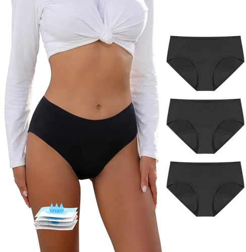 Carer Lot de 3 Culottes Menstruelles avec Coussinet d'Absorption Instantanée de 50 ml, Tissu Imperméable Anti-Fuites Latérales, Protection Hygiénique pour Menstruation Taille M Noires