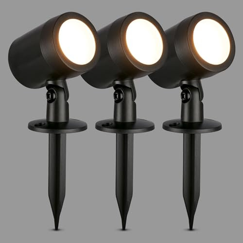 BRILONER - 3er Set LED Strahler Außen mit Stecker, Spritzwasserschutz, warmweiße Lichtfarbe, Außenlampe, Gartenbeleuchtung, Gartenlampen für draußen, Pflanzenlampe, 18x5 cm, Schwarz