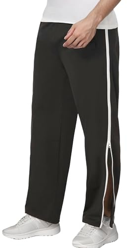 FEOYA Träningsoveraller för män, sidoblixtlås, joggingbyxor, full öppning, gym, sport, postkirurgiskt loungebyxor med fickor, Svart, 3XL