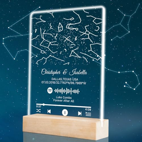 Luce Notturna Stellata Personalizzata,Mappa Stellare Personalizzata Per Una Data Specifica Con Targa Con Codice Spotify,Regalo Romantico di Natale,San Valentino e Anniversario di Matrimonio (Stile B)
