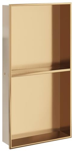 vidaXL Shower Niche Wall Recessed Shelf - Brushed Gold Stainless Steel, 32x62x9cm - Bathroom Storage Niche