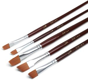 Elan Juego Pinceles Angulados, 5 Piezas Pincel Pelo Sintetico de Nailon para Pintura, Mango Corto, Set Pinceles Pintura Acrilica y Gouache