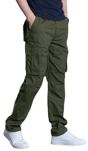 LBL Pantalon de Travail Multipoches pour Hommes Été Coton Léger Respirant Multi Poches Cordon Ajustable Cheville Urbain Randonnée