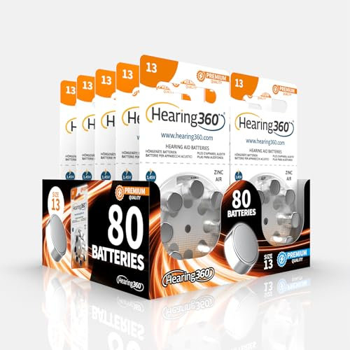 Hearing360 80 Pilas para audífonos tamaño 13 Premium (10 blísteres de 8 Pilas)