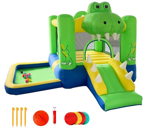 CATCHLUCK Château gonflable avec toboggan, équipement gonflable, château gonflable pour enfants, avec mur d'escalade, panier de basket, pour l'intérieur, l'extérieur, 290 x 254 x 150 cm