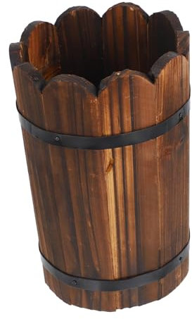 FONDOTIN Vaso Di Fiori Creativo in Legno Fioriera Rotonda Tradizionale Secchio Per Piante in Legno Fioriera Da Giardino Adatta Per Interni Ed Esterni
