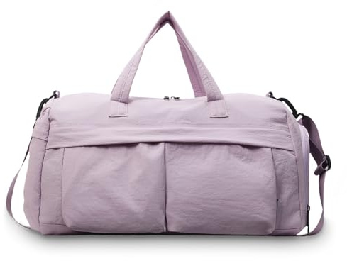 Boziee sportväska med skofack vattentät resväska dam/herr träningsväska sportväska simväska för sport gym och fitness weekender resor unisex duffelväska, lila, 46 x 20 x 25 cm, Sporter