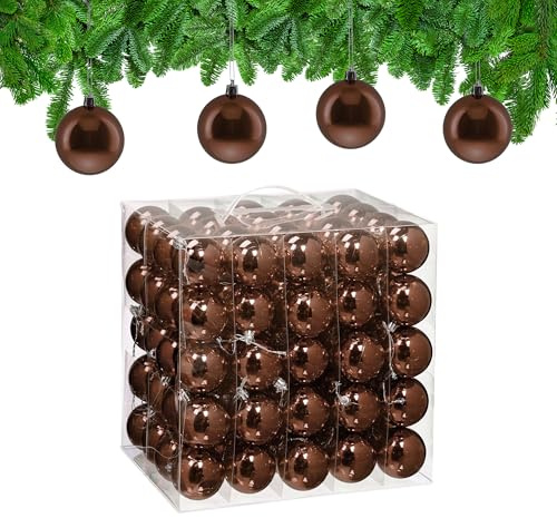Relaxdays Weihnachtskugeln 100er Set, Weihnachtsdeko, glänzend, Christbaumkugel, Tannenbaumschmuck in ∅ 6 cm, braun