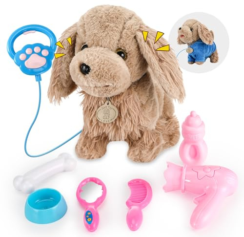 GuKKK Hund Spielzeug Kinder Mit Leine Der Läuft, und Bellt Spielzeug, Kinder Interaktives Spielzeug Hund, Elektronische Haustiere mit Funktion, für 3-6 Jahre Alte Mädchen Jungen Geschenkideen(Grau)