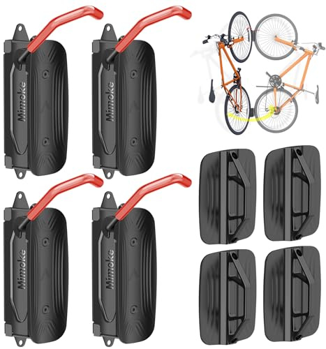 Mimoke Soporte de pared giratorio para bicicleta vertical – Soporte de pared para el garaje – MTB y bicicleta de carretera (Gancho rojo, 4 piezas)