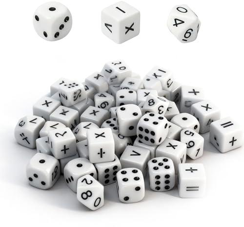 Set di 30 cubetti di matematica da 15 mm, in acrilico, 10 cubi a punti, 10 dadi operativi e 10 cubi a dieci angoli, per bambini, materiale educativo, dadi da gioco, giochi di dadi