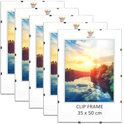 MG Design Lot de 3 cadres sans bordure en 35 x 50 cm – Cadres photo en plexiglas incassable avec dos HDF, fixation murale portrait/paysage