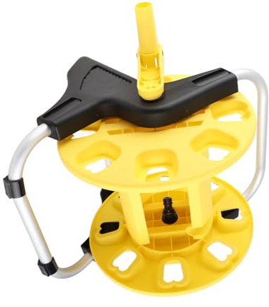 ZASCHMOY Carro con Carrete para Manguera de Jardín, Carro con Carrete para Manguera de Aluminio Amarillo para Almacenamiento de Tuberías de Agua de 30 M, Resistente, Fácil de Usar y Organizar