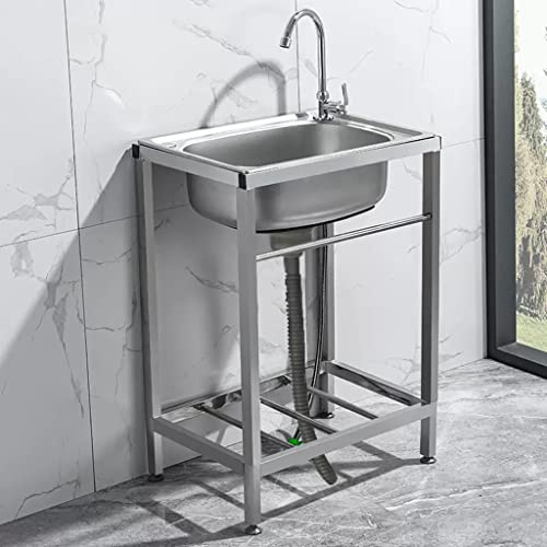 KUYBTU Home Simple Laundry Sink with Faucet, Stainless Steel Small Sink Kitchen Basin with Stand, Ready Practical Freestanding Vanity Multipurpose Sink, Commercial Sink for Laun-A-58×43cm