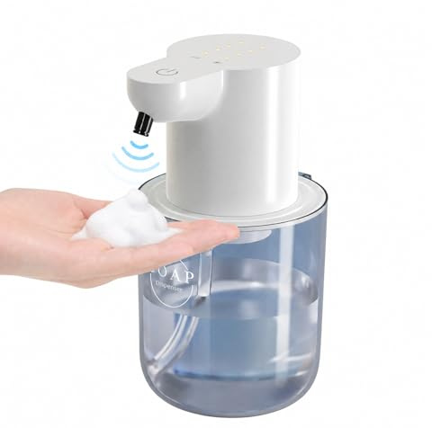 Dispensador de Jabón Automático en Espuma, KORVORIA 400ML Dispensador Jabon Baño Pared, USB-C Recargable Dosificador Ajustable 4 Niveles, Dispensador Eléctrico para Cocina y Baño, Blanco
