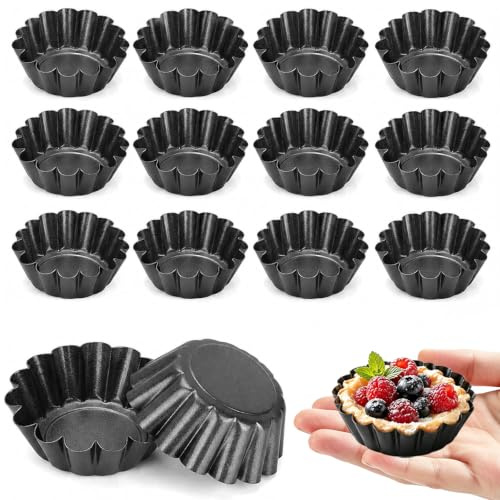 MIAOQIyu 12 stycken mini tartelettformar 7,5 cm nonstick kolstål tarteform återanvändbar muffinsform mini muffinsformar för pudding tårta muffin cupcake