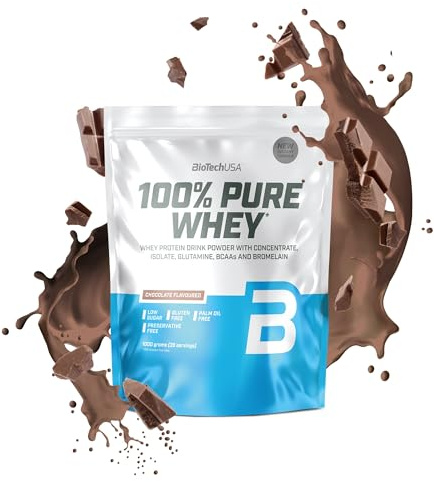 BioTechUSA 100% Pure Whey | Proteinpulver mit BCAA und Glutamin | Glutenfrei, Palmölfrei | 21g Protein pro Portion, 1 kg, Schokolade