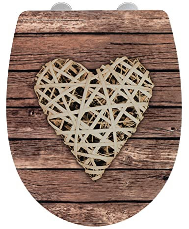 WENKO WC-Sitz Curly Heart mit Relief, Strukturierte Oberfläche, Toilettendeckel mit Absenkautomatik, aus bruchstabilem Thermoplast, Maße (B x T): 36,5 x 45 cm, mehrfarbig
