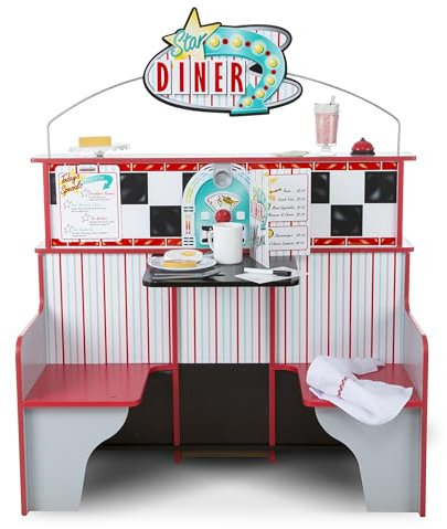 Melissa & Doug Star Diner Restaurant Playset Pretend Play Café and Kitchen Double-Sided Wooden Role Play Toy for Children Age 3+, Gift for Boy or Girl