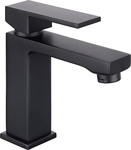 Cornat Waschtischarmatur Noir – Black Edition – Schwarz-verchromter Messingkörper – Werkzeuglose Montage – Mit Druck-Ablaufventil – Wasserhahn Bad