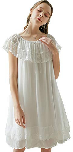 Flwydran Damen Nachthemd ，Dessous, Nacht Ärmellos Baumwolle mit Spitze Dekoration Nachtkleid Viktorianischer Stil Nachtwäsche