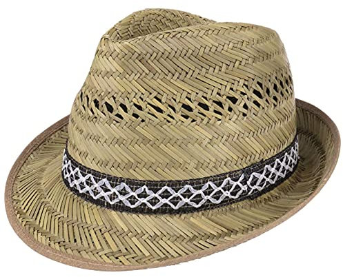 Lipodo Erntehelfer Strohhut (Sonnenschutz) Damen/Herren - Made in Italy - Sonnenhut im Trilby-Look - Hut aus leichtem Stroh - Strandhut mit schicker Garnitur - Frühling/Sommer 58 cm