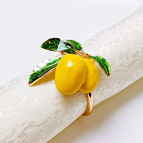 Tropisk gul citron servettringar set med 4, bröllopsservetthållare frukt servett spänne för Hawaii fester, jul, tacksägelse, sommar bord dekoration, hotell, bankett serviett dekoration