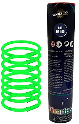 Lot de 100 Bracelets FLuorescents Lumineux couleur Vert, 100 Connecteurs inclus, Bracelet couleur fluo idéal pour soirées et tout évènement, Baton Fluo Glow - SPARKLERS CLUB®