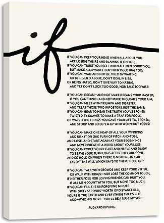 Mokihidream If Poem inspirerande inramat canvastryck väggkonst If Poem av Rudyard Kipling motiverande poesi väggdekor om affisch teckensnitt citat om kipling hem kontor inspirerande litteratur konst