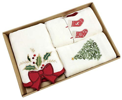 MINGZHE Weihnachtshandtücher, Waschlappen, Weihnachtshandtücher, 3 Stück, Weihnachtshandtücher, Waschlappen, Reine Baumwolle, für Badezimmer, Weihnachten, Küchentücher,(WEISS)