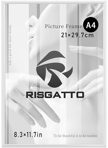 Risgatto Cornice Foto A4 (21x30 cm) in Alluminio con Vetro Acrilico HD, Cornice Portafoto Moderna in Metallo Sottile per Poster, Documenti e Decorazioni da Parete – Argentata