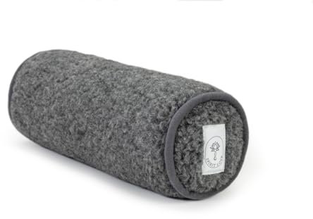 Spirit Love Merino Schafwolle Yoga Bolster | Yogarolle Kissenrolle | Weiche Naturwolle Waschbarer Bezug | Reisefreundlich Nackenrolle | Knierolle | Rund 40x15cm - Graphit