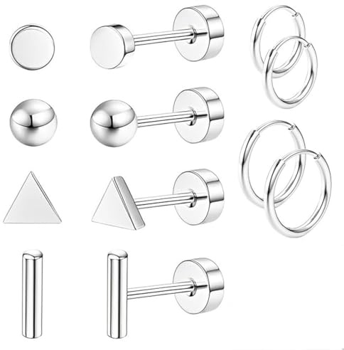 Piercing Oreja Quirurgico 6 Pares Pendientes Acero Quirurgico Pendientes de Aro de Cartílago Hipoalergénicos para Mujeres y Hombres, Perfecto para Regalos