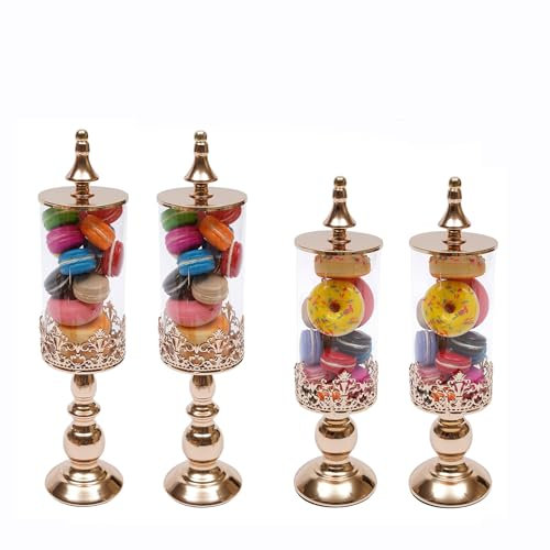 WINPANG 4 stycken godisglas, glas godisbehållare med lock, förvaringsbehållare godisglas, för bröllop, födelsedagskalas, babyduschar, jubileer (2 stora sockerburkar och 2 små sockerburkar)