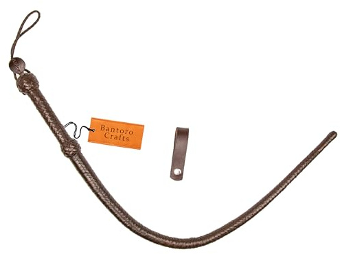Bantoro Crafts 3ft Cowhide Leather Bullwhip - 8 Plaits, Single Tail, Dragon Tail Flogger, Equestrian Braided Whip, Paddle Riding Crop - 0.90 Meter (Dark Brown)