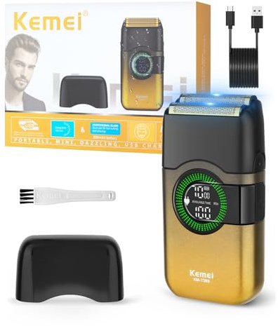 KEMEI Afeitadoras eléctricas de papel de aluminio para hombres, maquinilla de afeitar de doble lámina con cuchillas flotantes, afeitadora inalámbrica para barba que se desvanece la piel, recargable